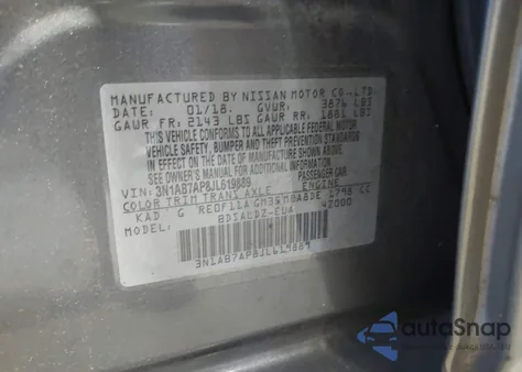 2018 Nissan Sentra Sv из США, поврежденный, VIN 3N1AB7AP8JL619889